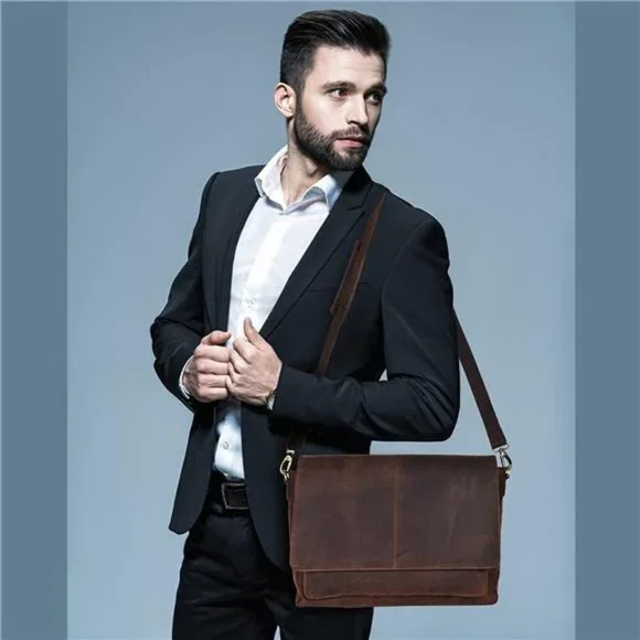 Leather Messenger Bag for Men & Women - Briefcase Bag Adjustable Shoulder Strap
